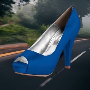 Blue Satin Platform Peep Toe